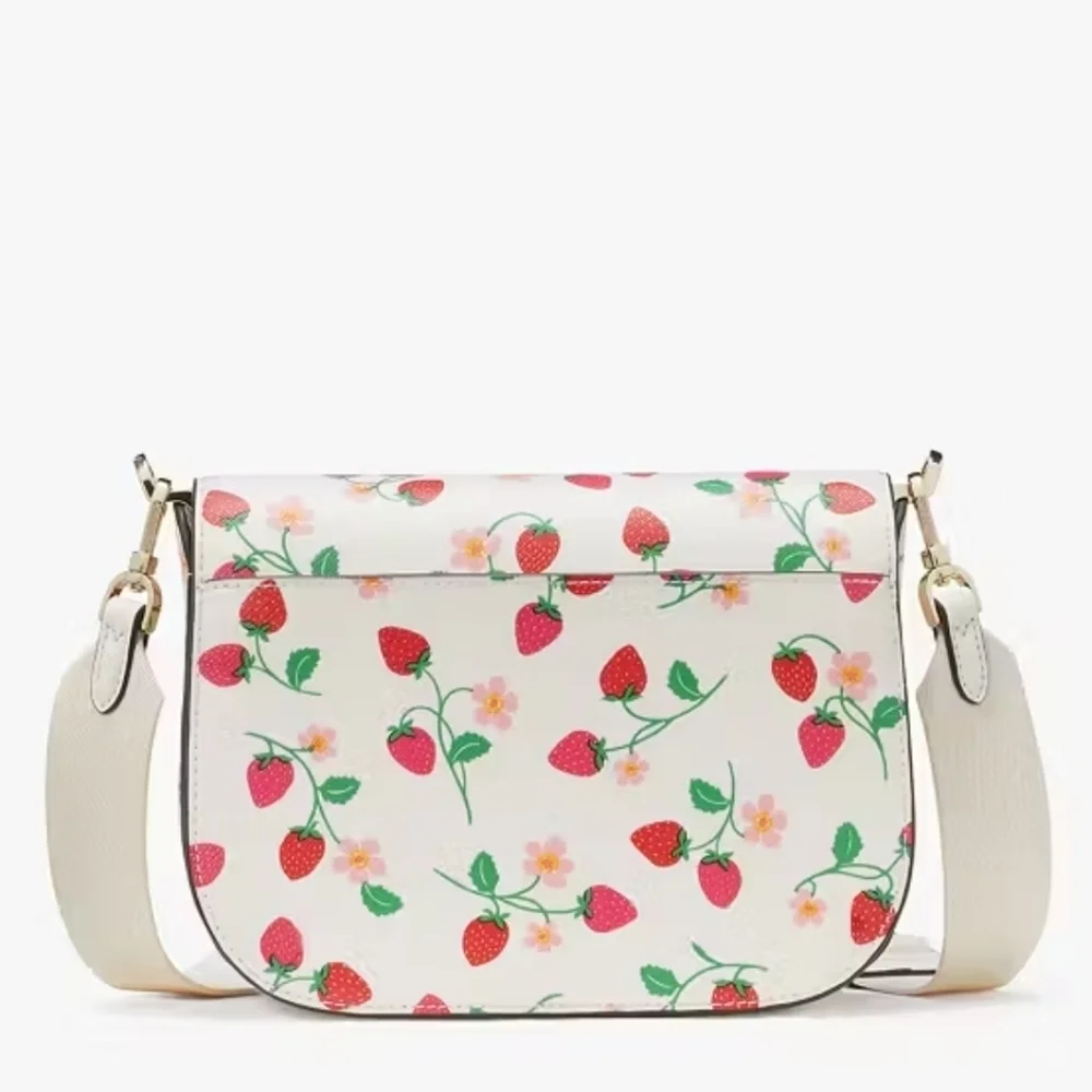 🍓▪️Kate Spade▪️ Madison Strawberry Vine Printed Saffiano Saddle Bag, Cream
